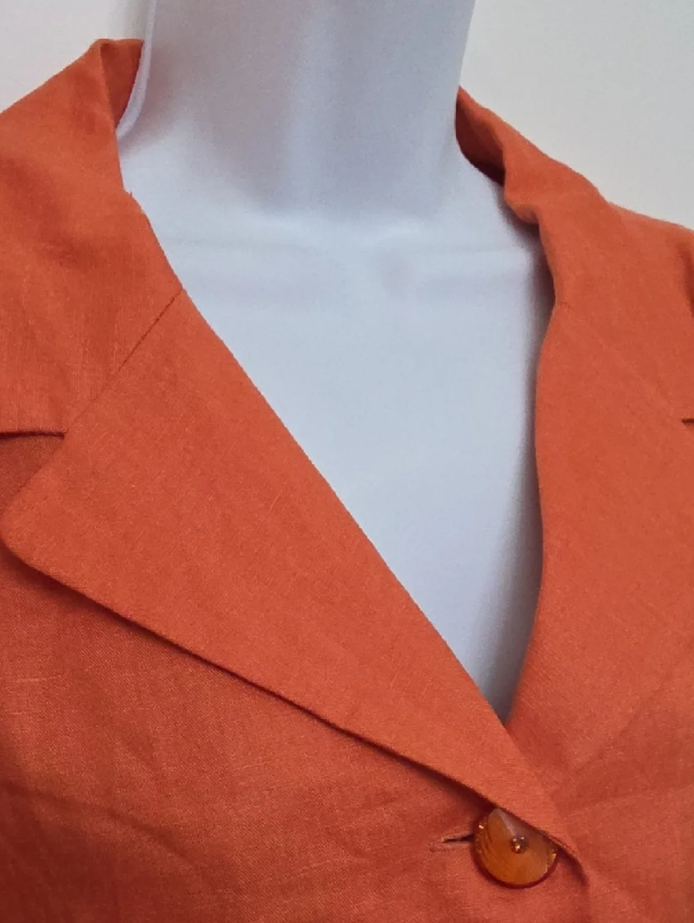Orange Linen Button-Front Jacket with Crochet Hem by JSong